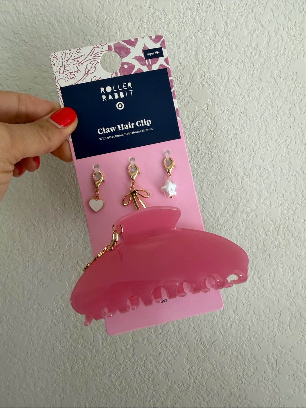 Roller Rabbit Pink Acrylic Claw Clip with Detachable Charms